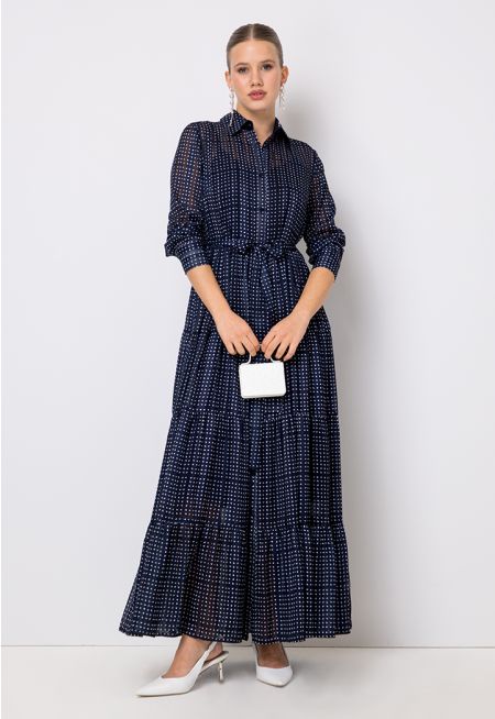 Printed Lurex Tiered Shirt Dress Set (2 PCS)