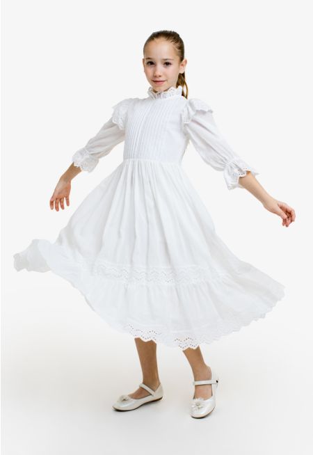 Dobby Textured Schiffli Midi Dress