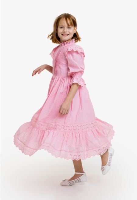 Dobby Textured Schiffli Midi Dress