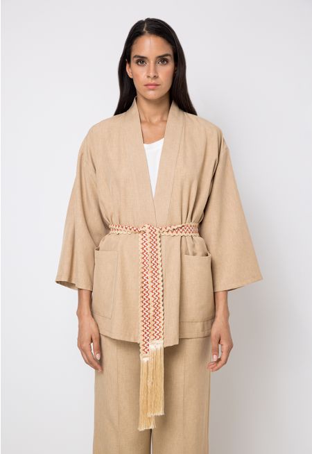 Open Front Macrame Belt Kimono