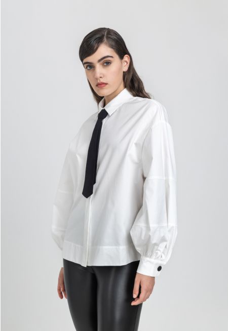 Detachable Tie Balloon Sleeve Shirt