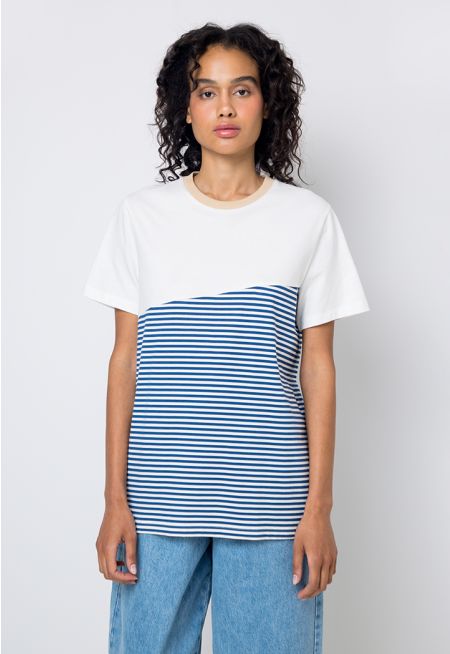 Striped Ribbed Neck T-Shirt