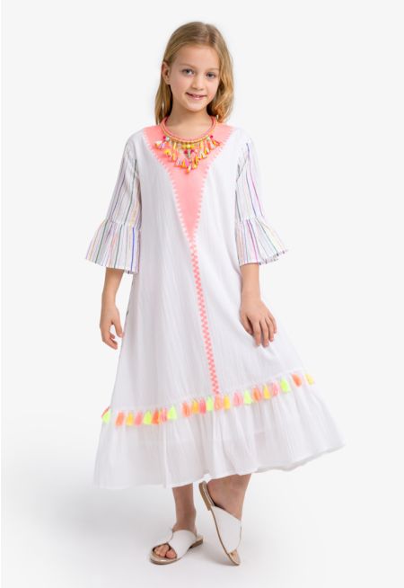 Striped Tassel Lurex Textured Dress