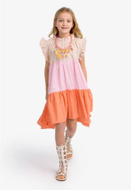 High-Low Embroidered Tiered Sleeveless Dress
