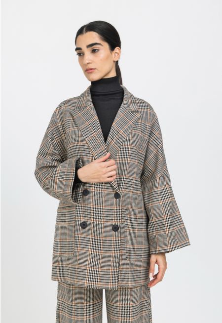 Plaid Houndstooth Oversized Blazer