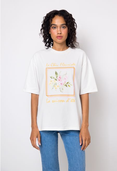 Printed Motif Drop Shoulder T-Shirt