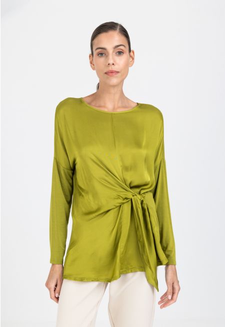 Solid Self Tie Drape Blouse