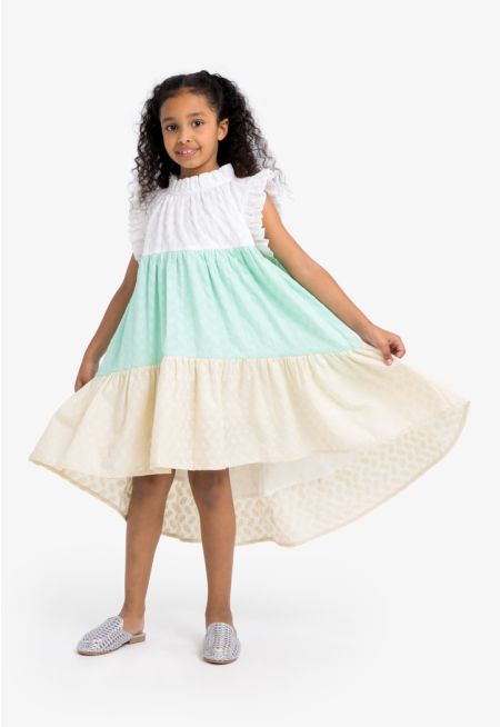 High-Low Embroidered Tiered Sleeveless Dress