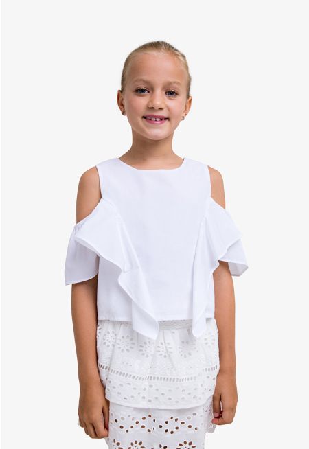 Solid Ruffled Drop Shoulder Top