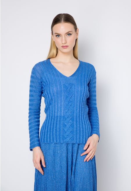 V- Neck Lurex Knitted Blouse