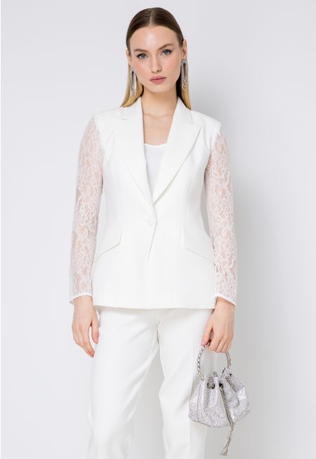 Lace Notched Collar Solid Blazer