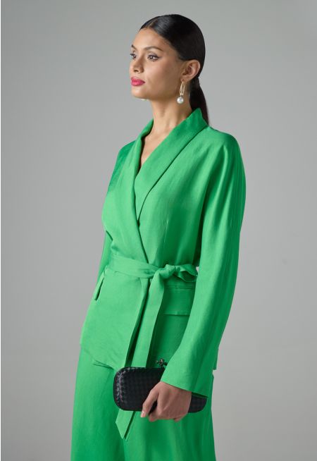 Long Sleeve Belted Solid Blazer