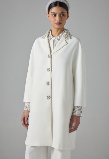 Solid Embellished Faux Pearl Jacket