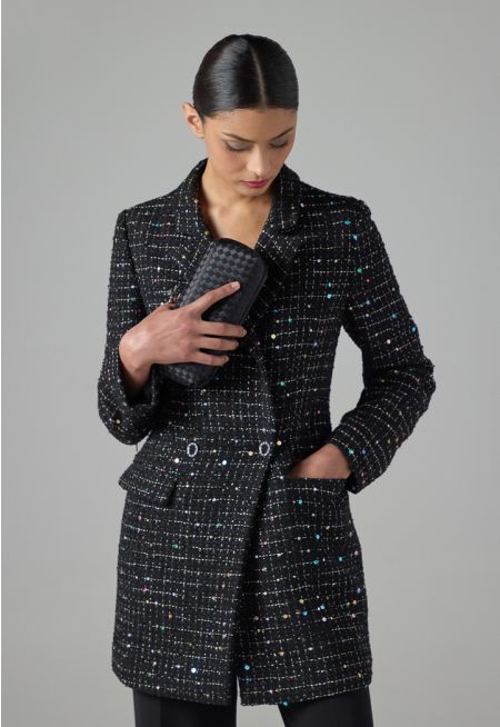 Front Flap Pockets Tweed Blazer