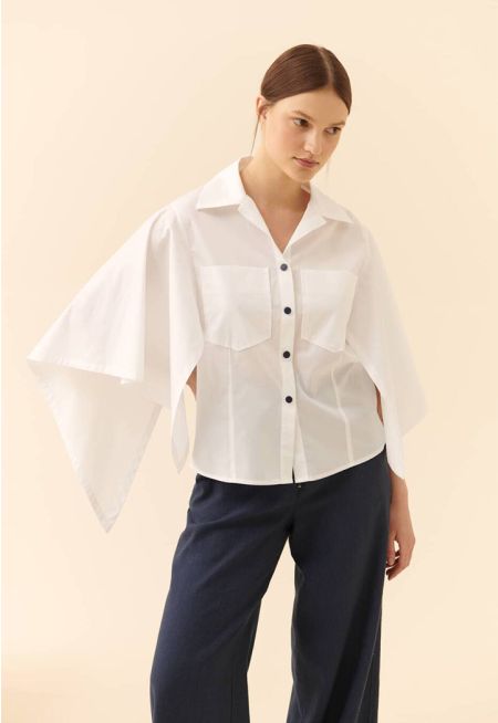 Roman Button Detailed Solid Shirt White