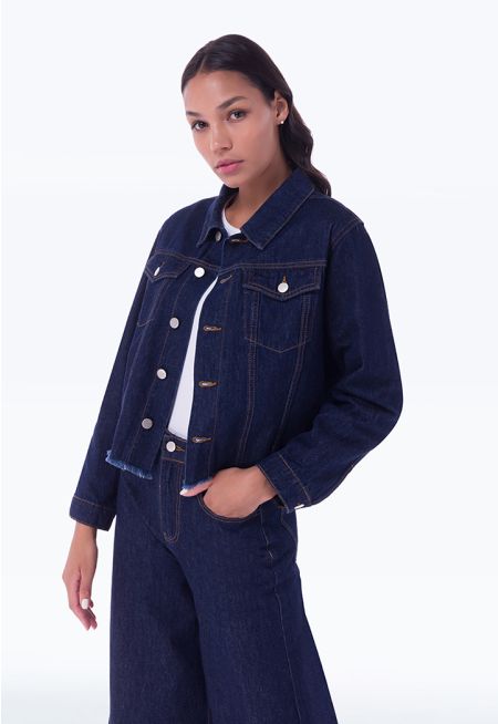 Cropped Denim Texture Outer Jacket -Sale