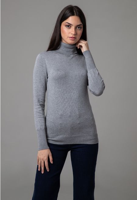 Ribbed Turtle Neckline Slim Fit Solid Basic Top