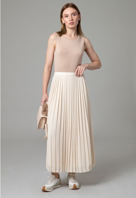 All Over Pleated Lined Ribbed Waist Skirt