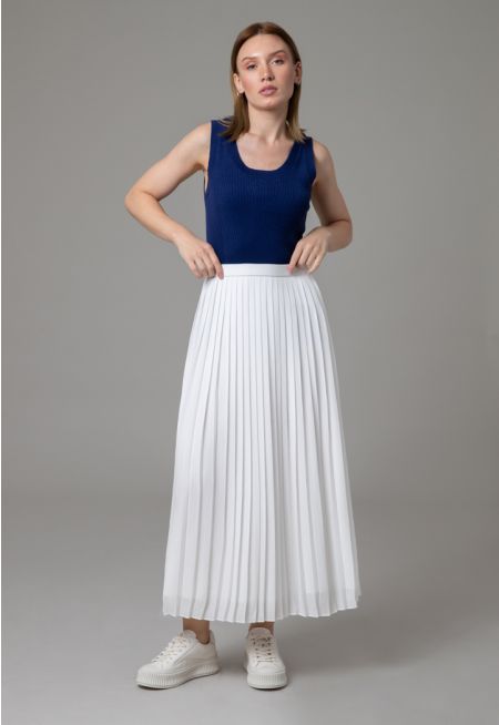 All Over Pleated Lined Ribbed Waist Skirt