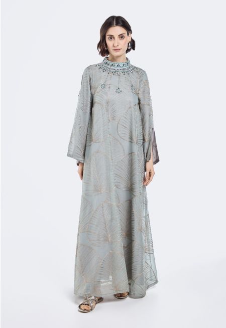 Embroidered Crystal Embellished Dress- Ramadan Style