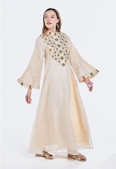Embroidered Beads & Pearls Embellished Dress- Ramadan Style