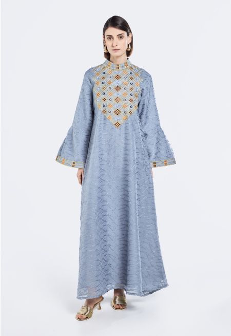 Embroidered Beads & Pearls Embellished Dress- Ramadan Style