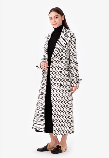 Geometric Printed Double Breasted Trench Coat -Sale