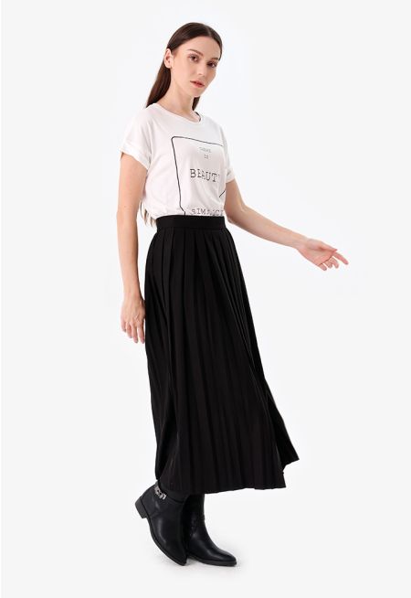 Box Pleated Maxi Solid Skirt -Sale