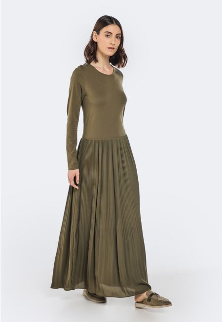 Pleated Hem Basic Dress