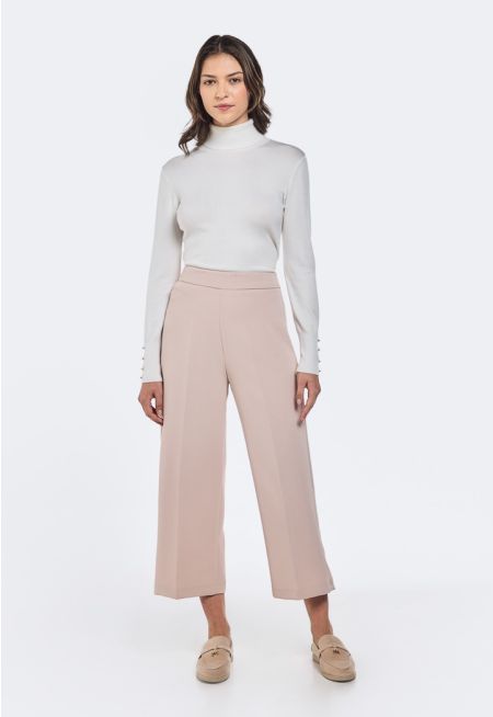 High Waist Wide Leg Solid Trousers