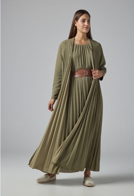 Long Sleeve Pleated Basic Abaya