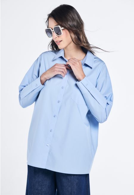 Drop Shoulder Oversized Solid Shirt