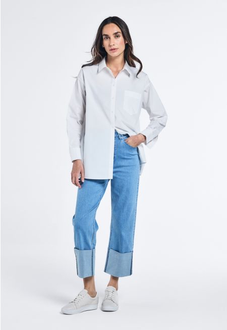 Folded Hem Wide Leg Jeans