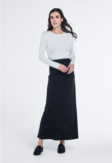 Solid Basic Maxi A-Line Skirt
