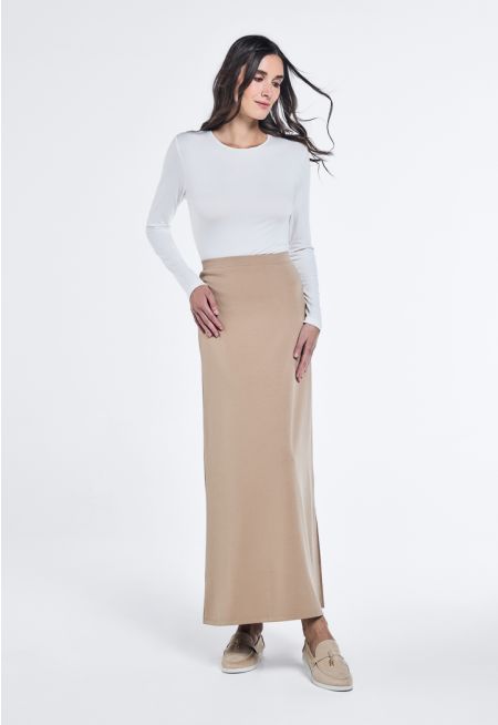Solid Basic Maxi A-Line Skirt