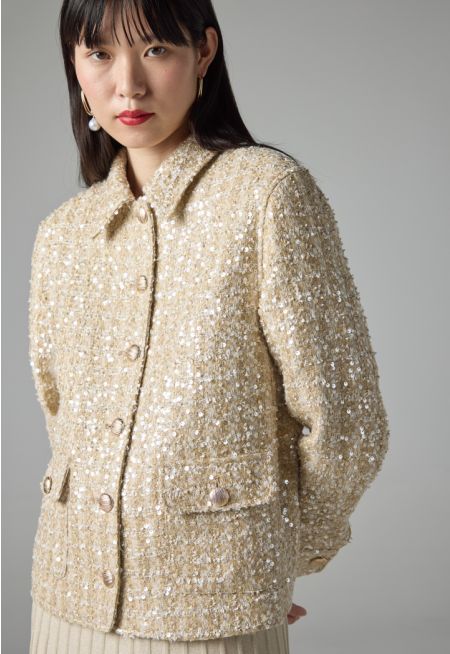 Contrast Sequin Long Sleeve Jacket 