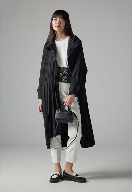 Solid Pleated Belted Jacket