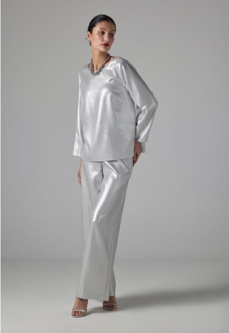 Wide Leg Metallic Foil Trousers