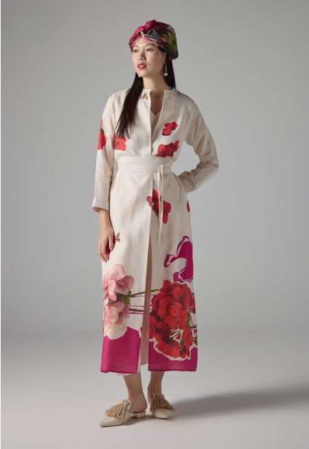 Floral Print Belted Abaya 