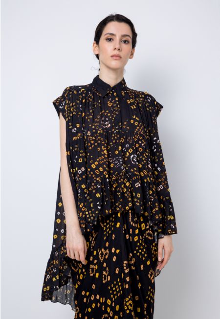 Sleeveless High-Low Shirt Collar Blouse 