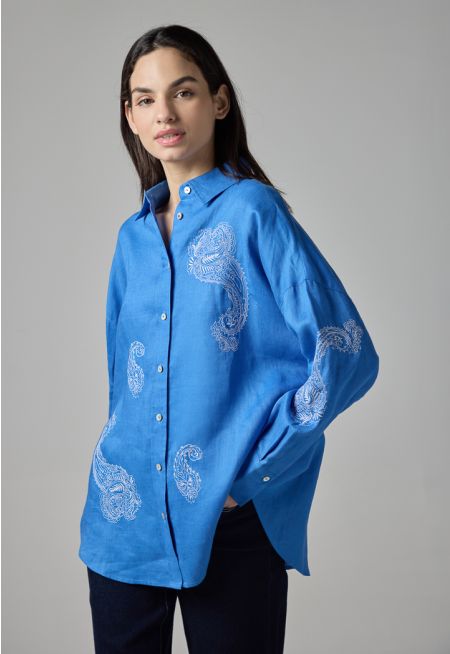 Paisley Embroidered Drop Shoulder Shirt