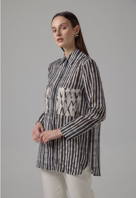 Long Sleeves Front Pockets Contrast Shirt