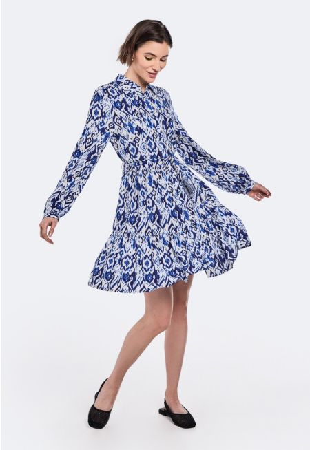 Ikat Print Belted Dress