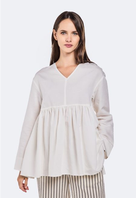 V- Neck Ruffled hem Blouse
