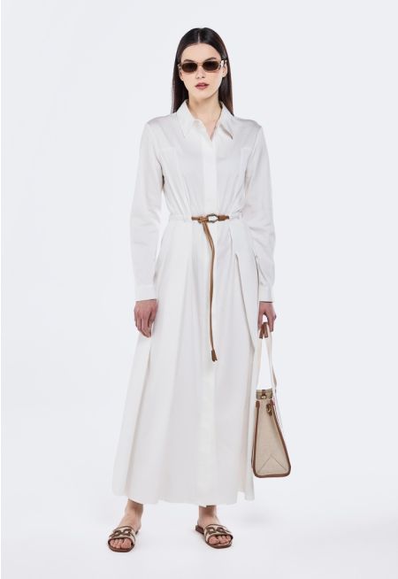 Pleated Tie Belt Dress