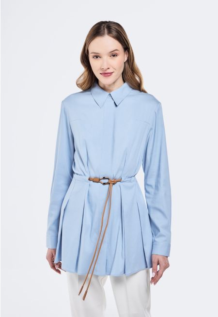 Pleated Hem Belted Shirt