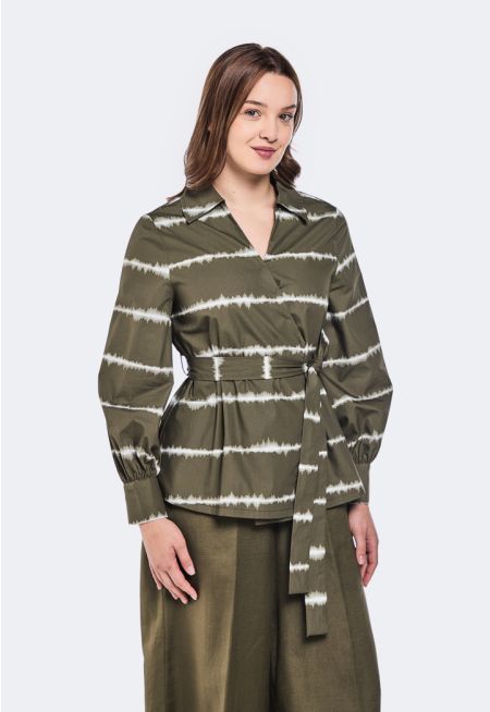 Striped Wrap Belted kimono