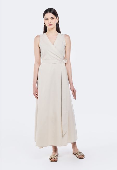 Sleeveless Linen wrap Dress