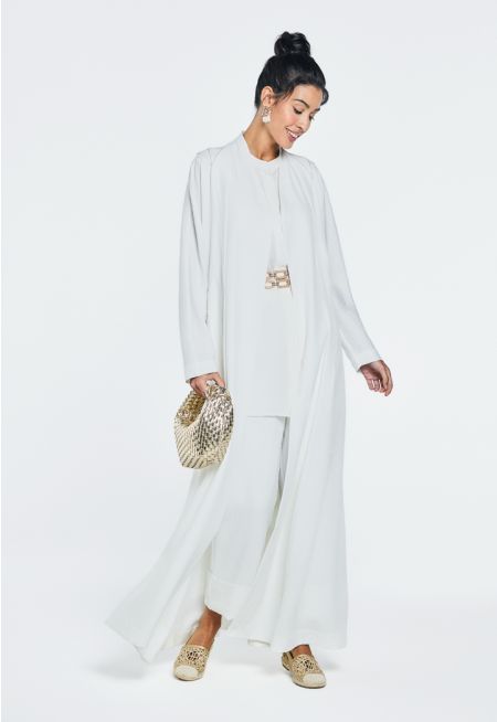 Crinkled Belted Solid Abaya