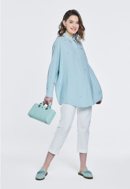 Solid Folded Hem Trousers
